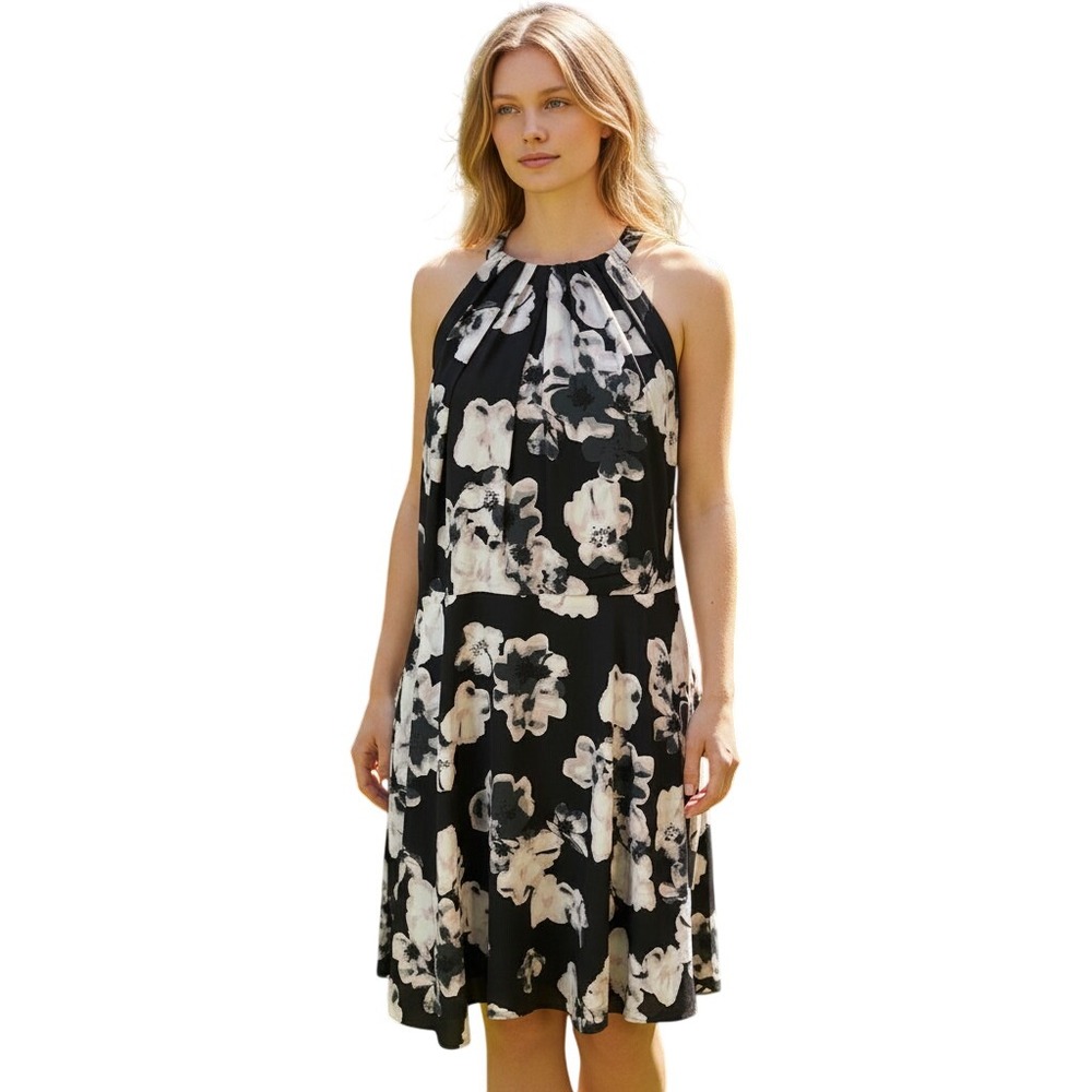 Express Black Floral Halter Neck Mini Dress - Size 12